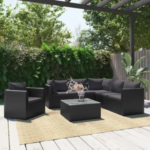  7 Piece Patio Lounge Set with Cushions Poly Rattan Black A949-46552