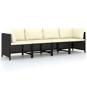  4-Seater Patio Sofa with Cushions Black Poly Rattan A949-313515
