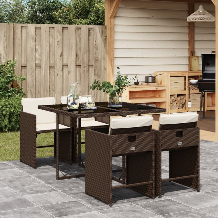 5 Piece Patio Dining Set with Cushions Brown Poly Rattan A949-3277844