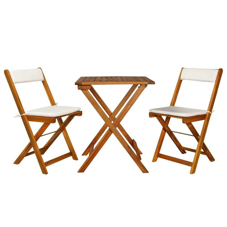 3 Piece Folding Bistro Set with Cushions Solid Acacia Wood A949-44014