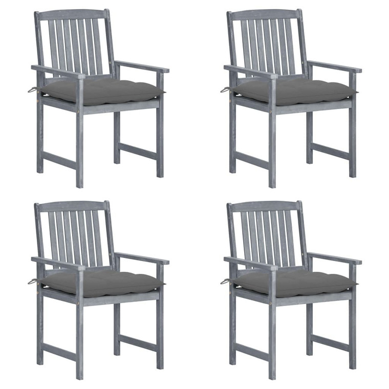 Patio Chairs with Cushions 4 pcs Gray Solid Acacia Wood A949-3061254