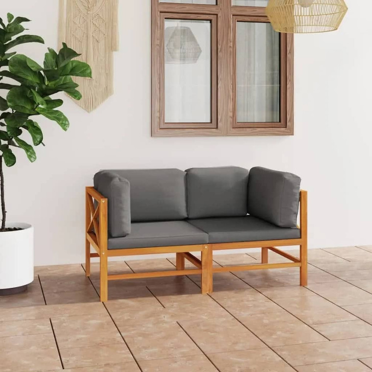 2-Seater Patio Sofa with Gray Cushions Solid Teak Wood A949-3087207