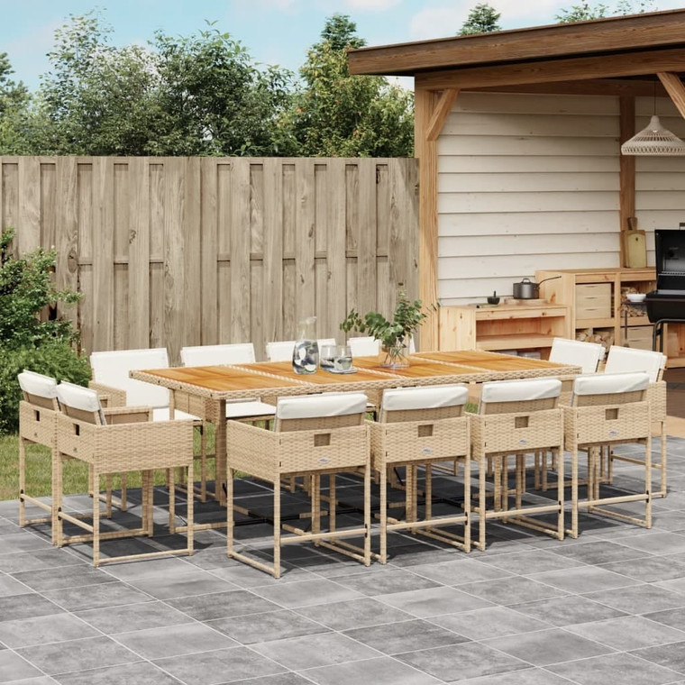 13 Piece Patio Dining Set with Cushions Beige Poly Rattan A949-3278175