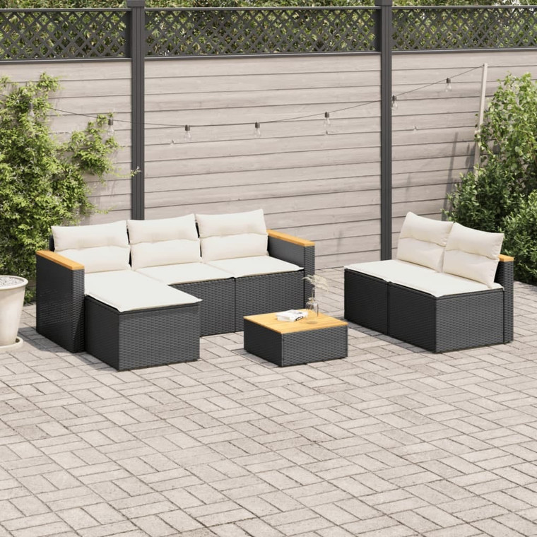 5 Piece Patio Sofa Set with Cushions Black Poly Rattan Acacia A949-3213537