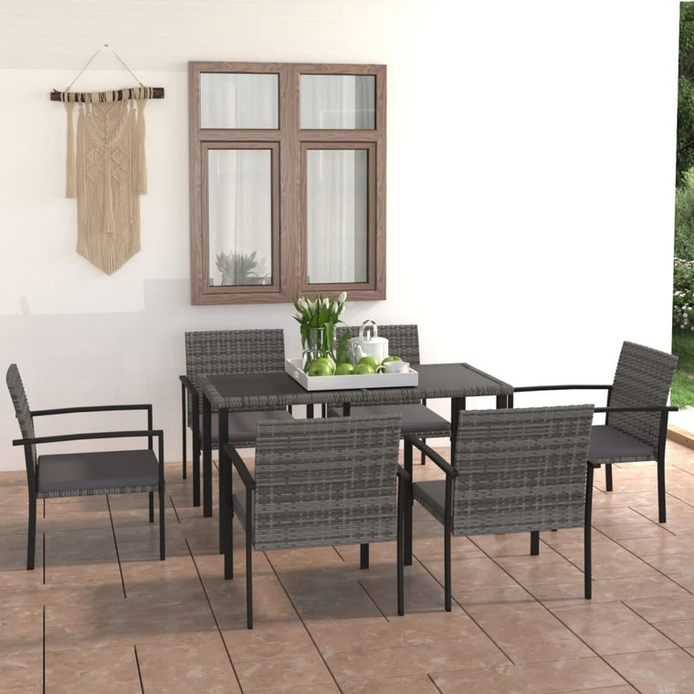 7 Piece Patio Dining Set Poly Rattan Gray A949-3065714