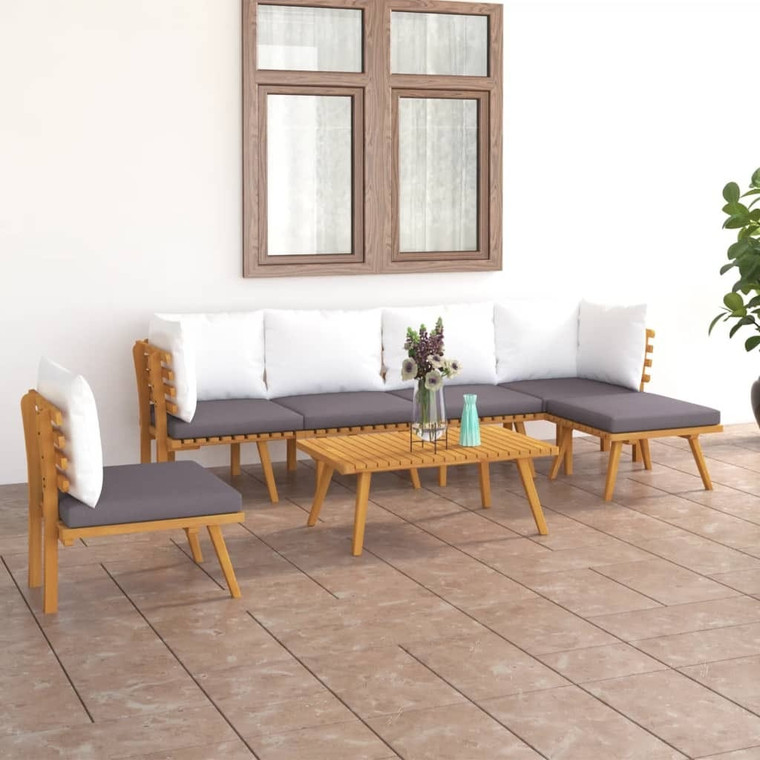 7 Piece Patio Lounge Set with Cushions Solid Acacia Wood A949-3087006