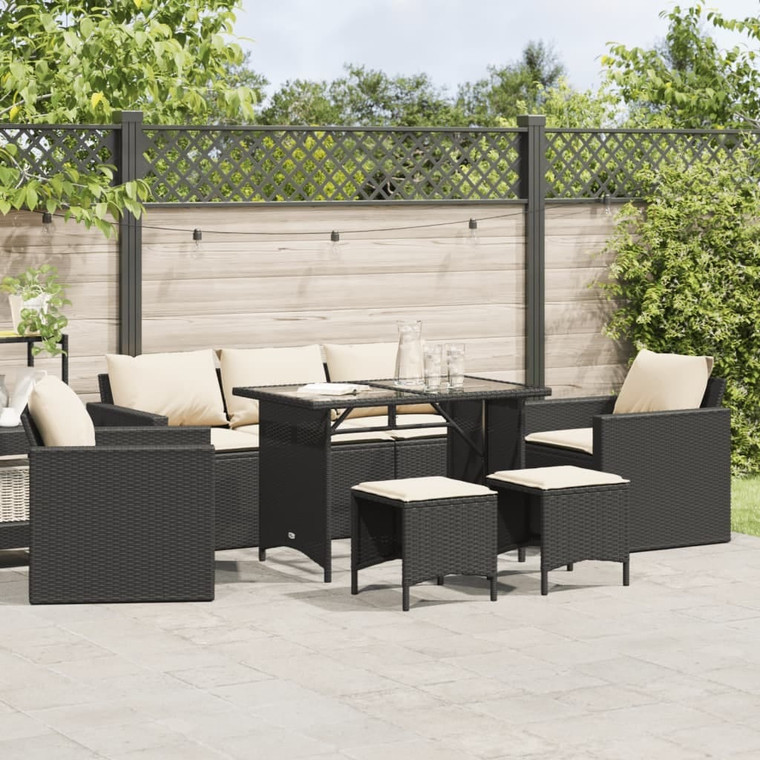 6 Piece Patio Sofa Set with Cushions Black Poly Rattan A949-3213548