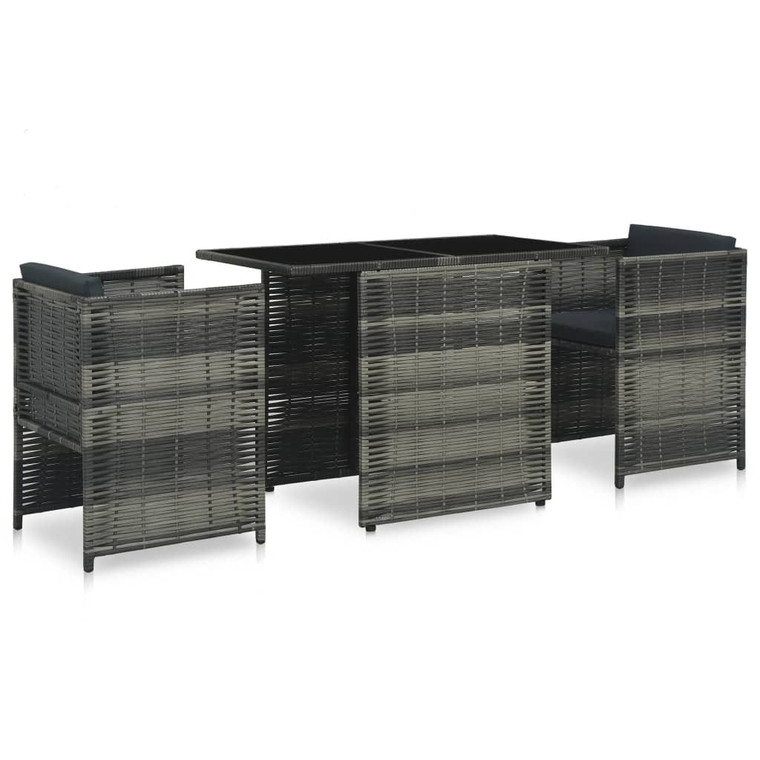 3 Piece Bistro Set with Cushions Poly Rattan Gray A949-47745