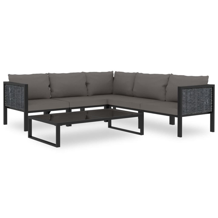 6 Piece Patio Lounge Set with Cushions Poly Rattan Anthracite A949-49409