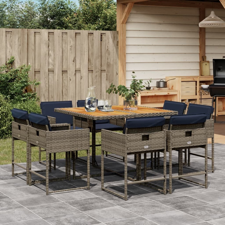 9 Piece Patio Dining Set with Cushions Gray Poly Rattan A949-3278149