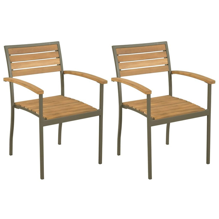 Stackable Patio Chairs 2 pcs Solid Acacia Wood and Steel A949-44236