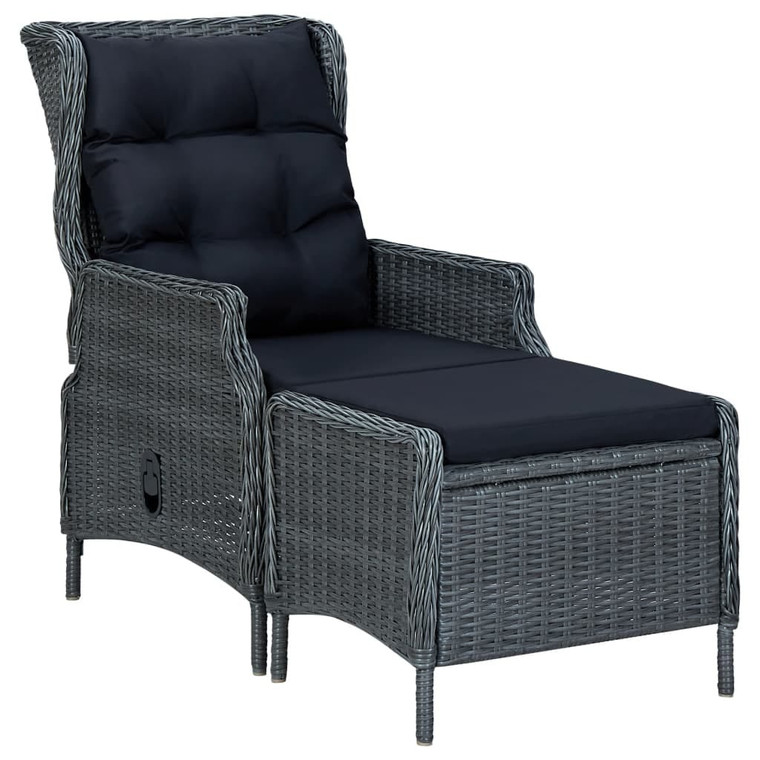 Reclining Patio Chair with Footstool Poly Rattan Dark Gray A949-313303