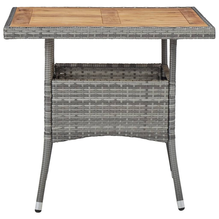 Patio Dining Table Gray Poly Rattan and Solid Acacia Wood A949-46172