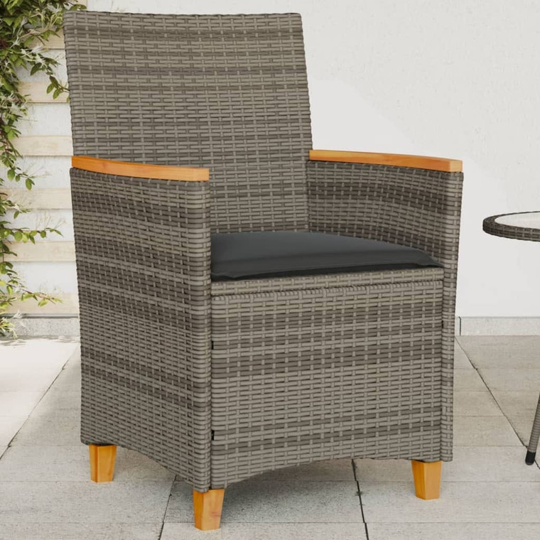 Patio Chairs with Cushions 2 pcs Gray Poly Rattan&Solid Wood A949-368721