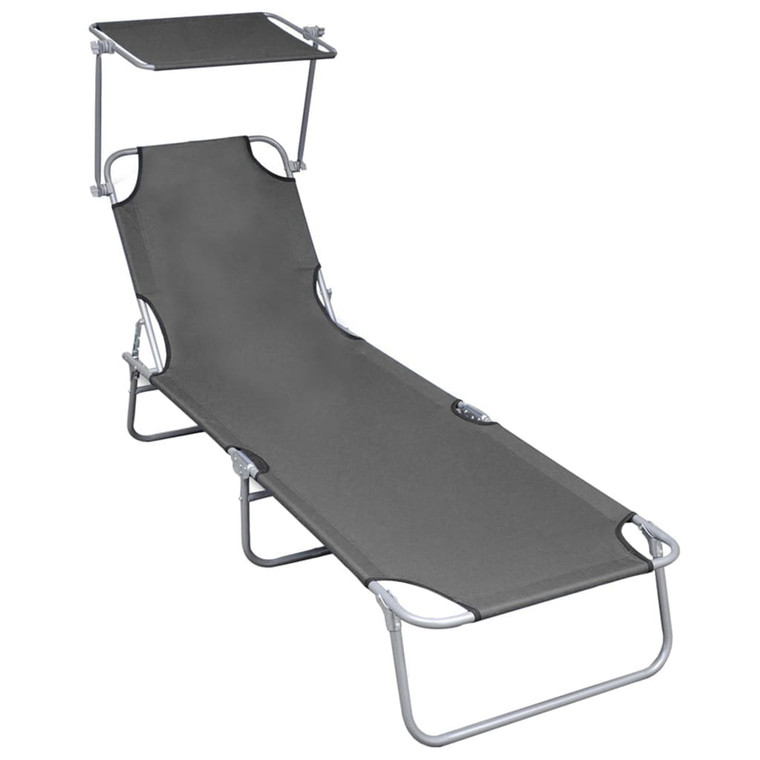 Folding Sun Lounger with Canopy Gray Aluminum A949-47772