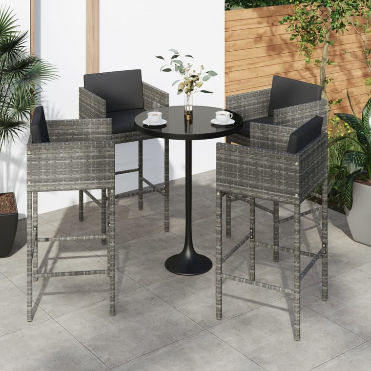 Bar Stools 4 pcs with Cushions Gray Poly Rattan A949-316661