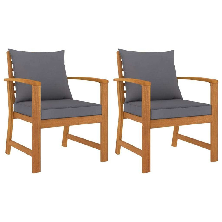 Patio Chairs 2 pcs with Dark Gray Cushion Solid Acacia Wood A949-311832