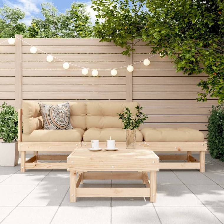 4 Piece Patio Lounge Set with Cushions Solid Wood A949-3186011