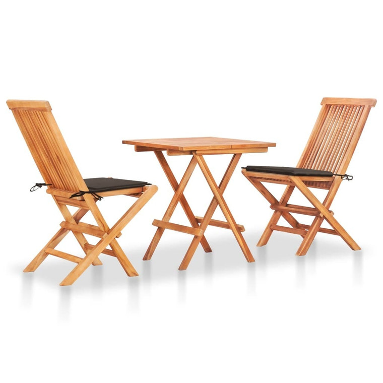 3 Piece Bistro Set with Taupe Cushions Solid Teak Wood A949-3063233