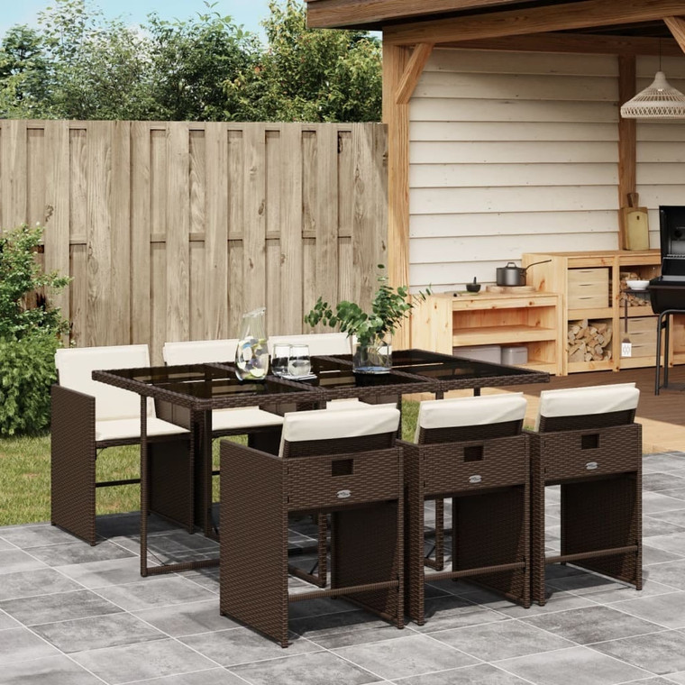 7 Piece Patio Dining Set with Cushions Brown Poly Rattan A949-3277856