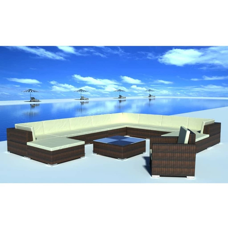 12 Piece Patio Lounge Set with Cushions Poly Rattan Brown A949-42091