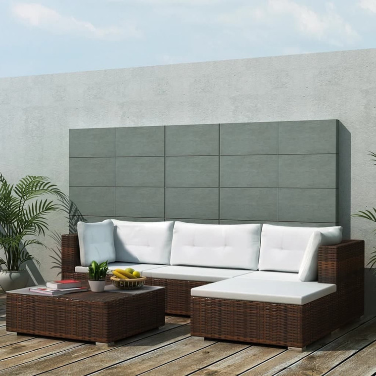 5 Piece Patio Lounge Set with Cushions Poly Rattan Brown A949-42099