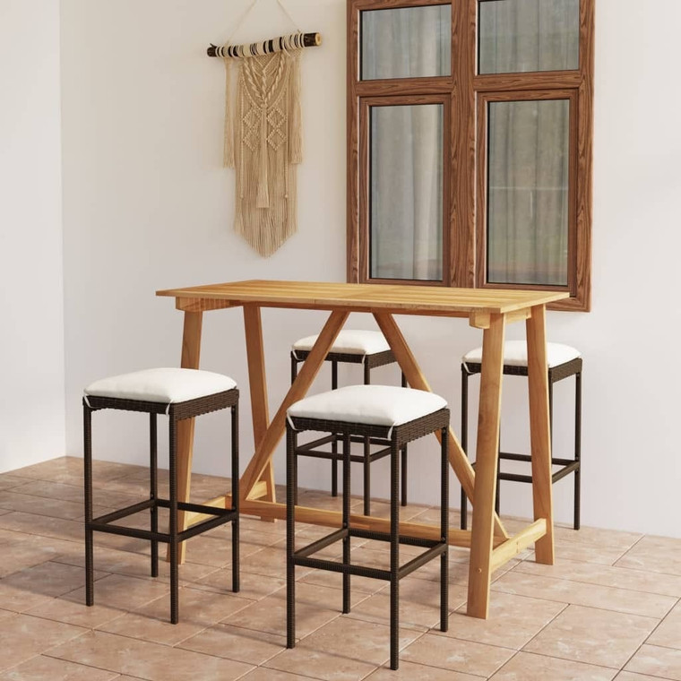 5 Piece Patio Bar Set with Cushions Brown A949-3067962