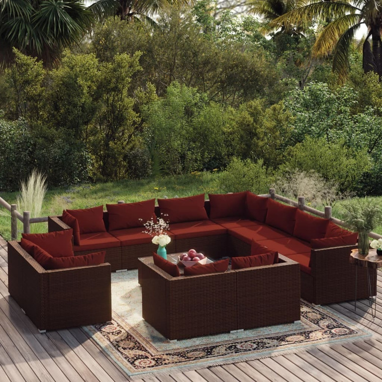 12 Piece Patio Lounge Set with Cushions Brown Poly Rattan A949-3102883