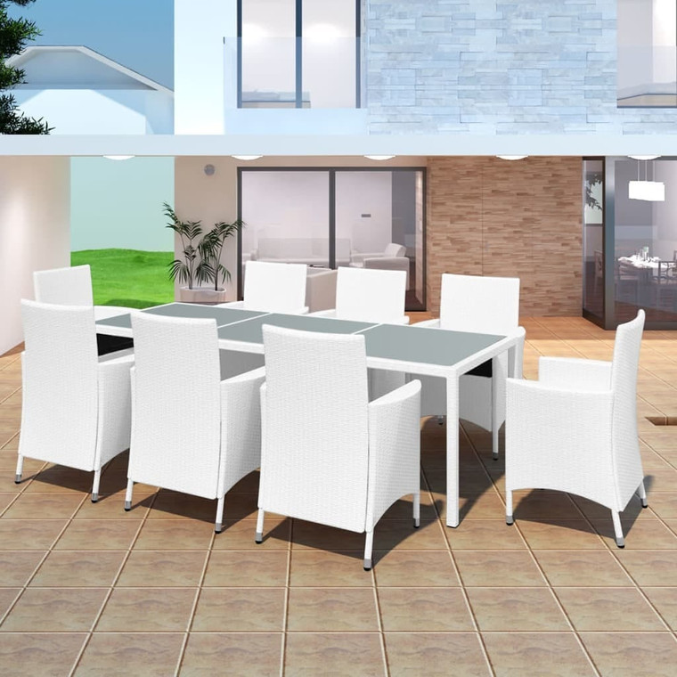 9 Piece Patio Dining Set Poly Rattan Cream White A949-42500