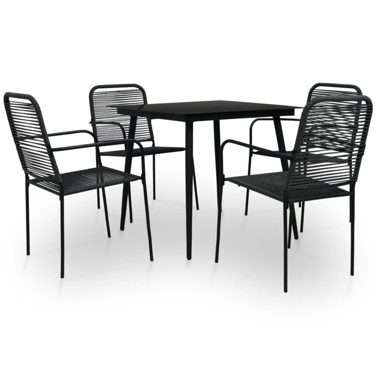 5 Piece Patio Dining Set Cotton Rope and Steel Black A949-48569