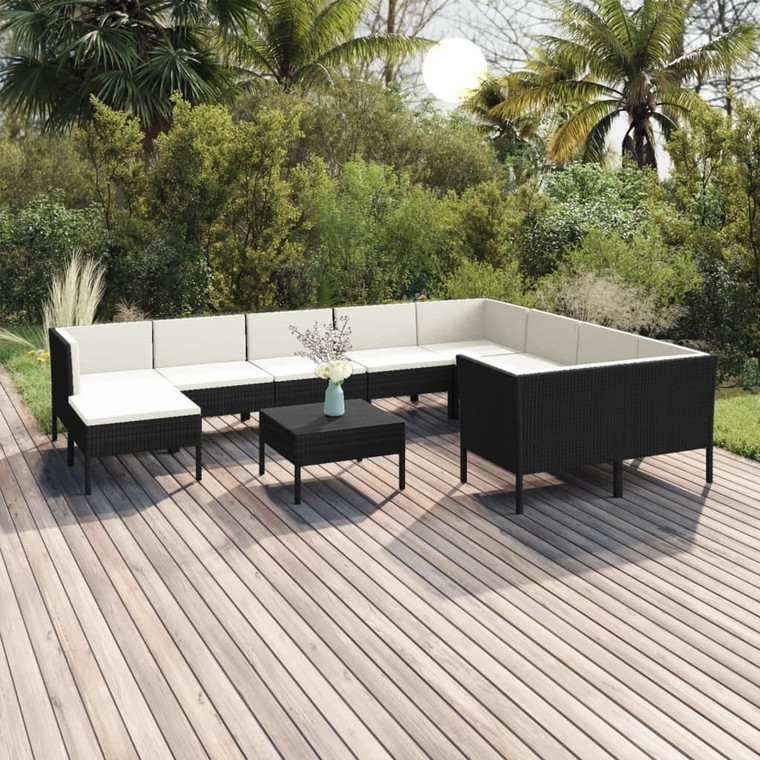 11 Piece Patio Lounge Set with Cushions Poly Rattan Black A949-3094504