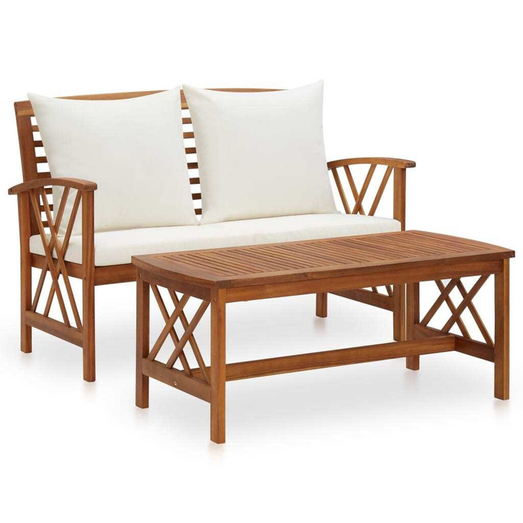2 Piece Patio Lounge Set with Cushions Solid Acacia Wood A949-310273