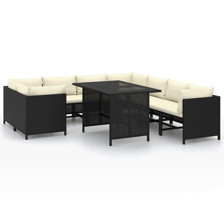 9 Piece Patio Lounge Set with Cushions Poly Rattan Black A949-3059799