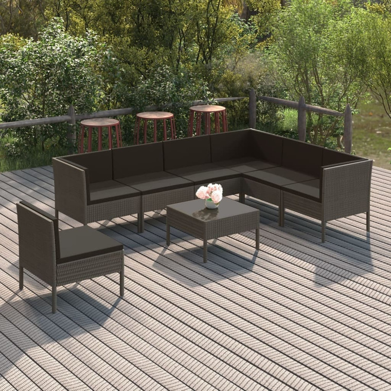 8 Piece Patio Lounge Set with Cushions Poly Rattan Gray A949-3094442