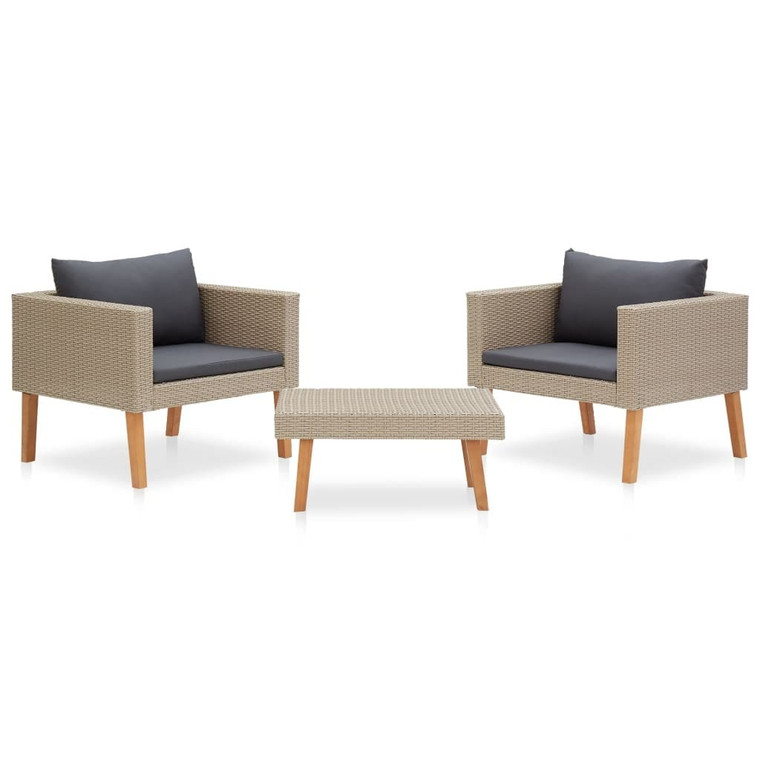 3 Piece Patio Lounge Set with Cushions Poly Rattan Beige A949-310217