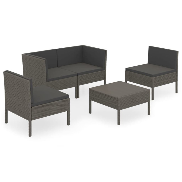 5 Piece Patio Lounge Set with Cushions Poly Rattan Gray A949-3094342