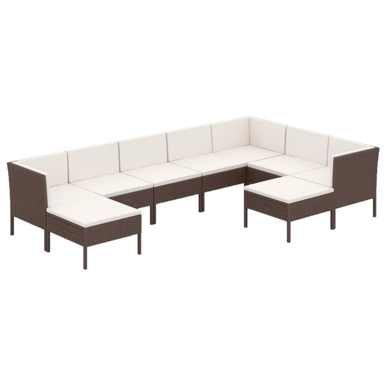 9 Piece Patio Lounge Set with Cushions Poly Rattan Brown A949-3094431
