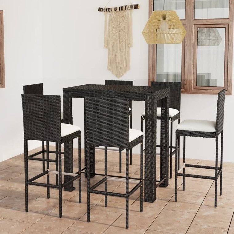 7 Piece Patio Bar Set with Cushions Poly Rattan Black A949-3064798
