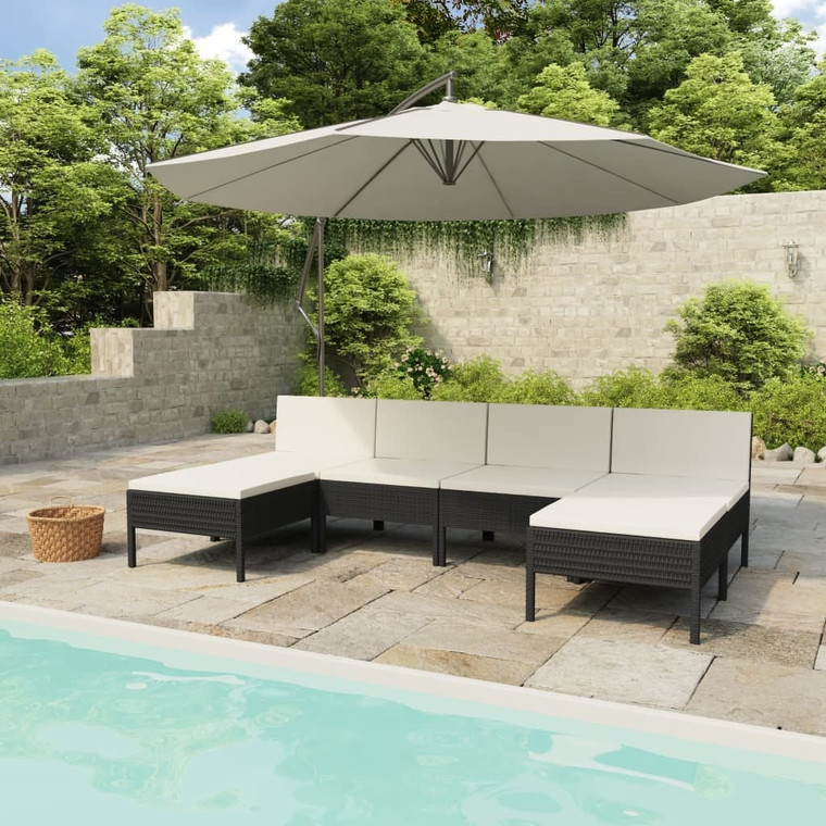 6 Piece Patio Lounge Set with Cushions Poly Rattan Black A949-3056986