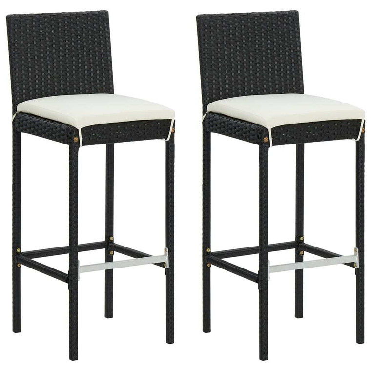 Garden Bar Stools with Cushions 2 pcs Black Poly Rattan A949-313435