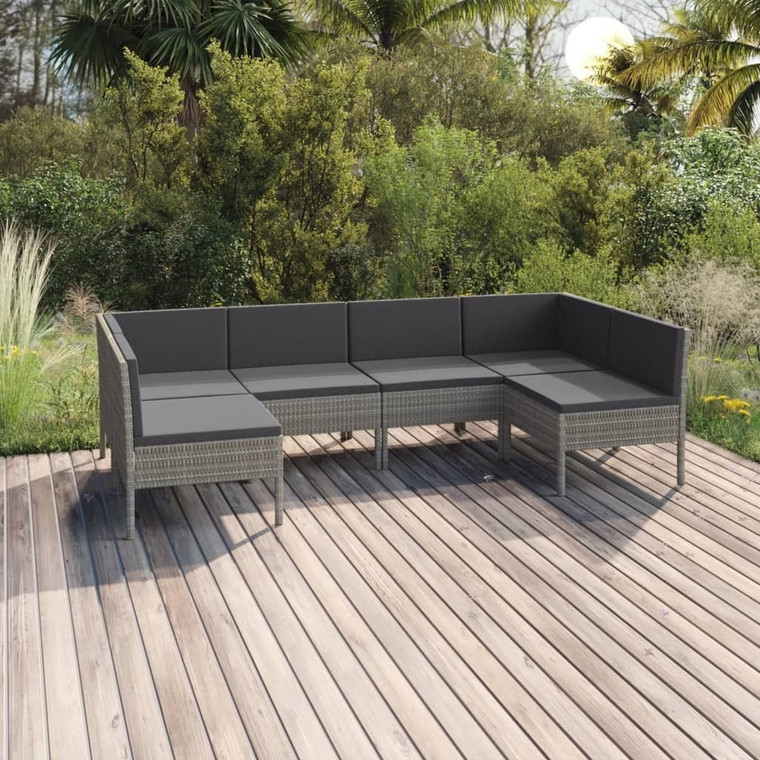 6 Piece Patio Lounge Set with Cushions Poly Rattan Gray A949-3094590