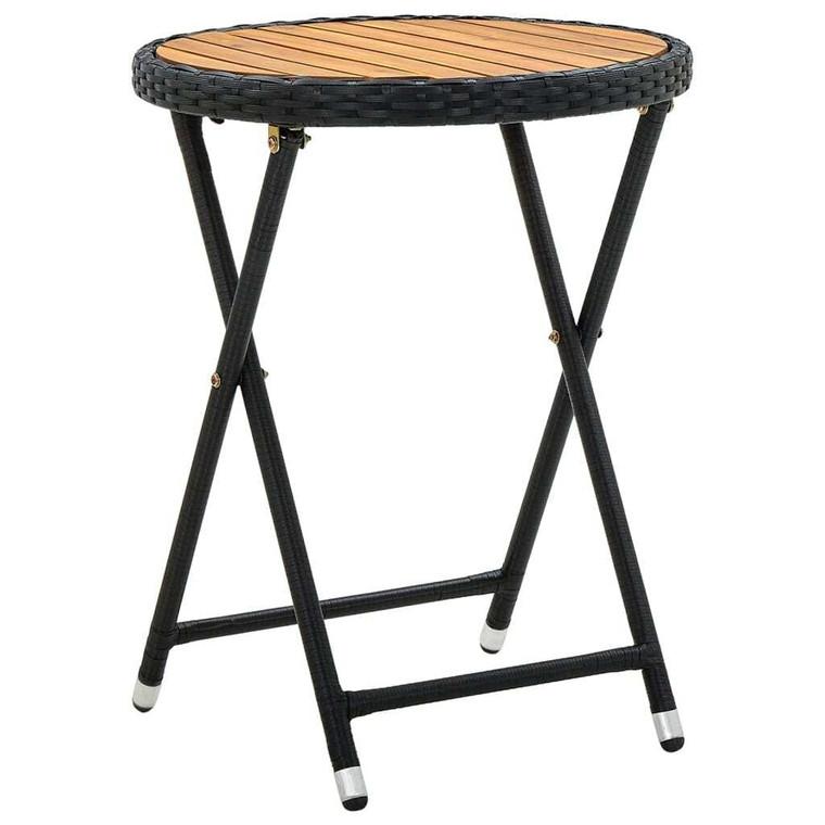 Tea Table Black 23.6" Poly Rattan and Solid Acacia Wood A949-316509