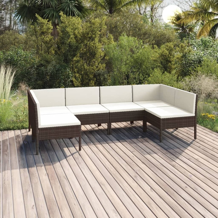 6 Piece Patio Lounge Set with Cushions Poly Rattan Brown A949-3094587