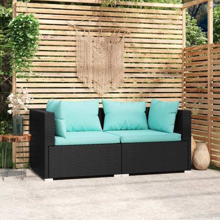 Patio Loveseat with Cushions Black Poly Rattan A949-317531
