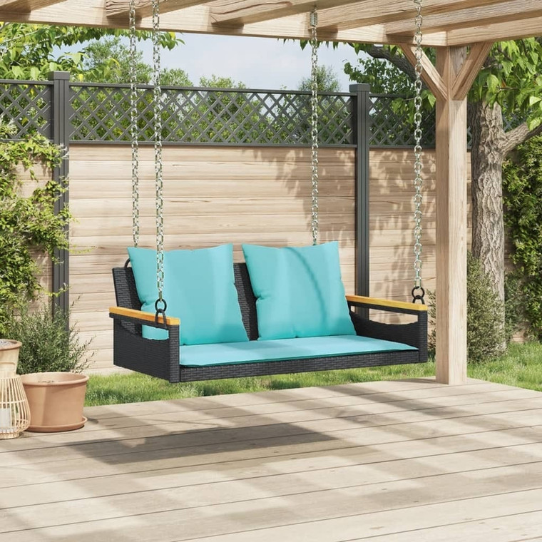 Swing Bench with Cushions Black 42.9"x24.4"x15.7" Poly Rattan A949-368151