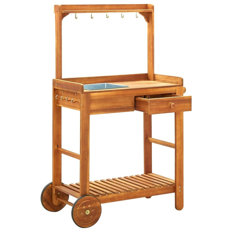 Garden Kitchen Trolley Solid Acacia Wood 36.2"x17.1"x55.7 A949-43986