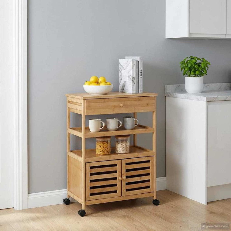 | Kitchen Trolley with Wheels | Natural 23.43 x 14.17 x 32.28 in A949-42028295