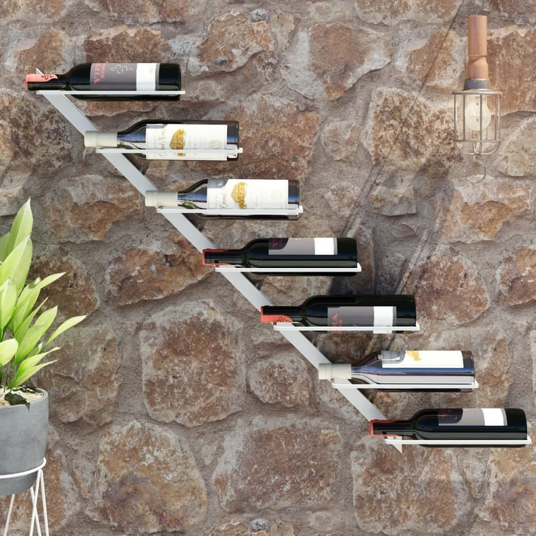 Wall-mounted Wine Rack for 7 Bottles White Metal A949-340896