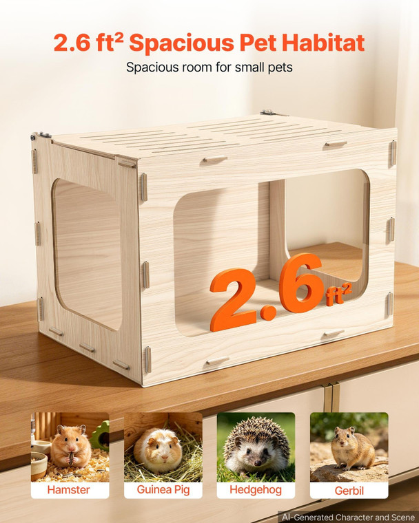 Wooden Hamster Cage 23.8"x15.9"x15.9" 270?° Viewing Hamster Habitat, Chewproof Small Animal Cage wi E415-MZCSLYMSFDD2TP83B001V0