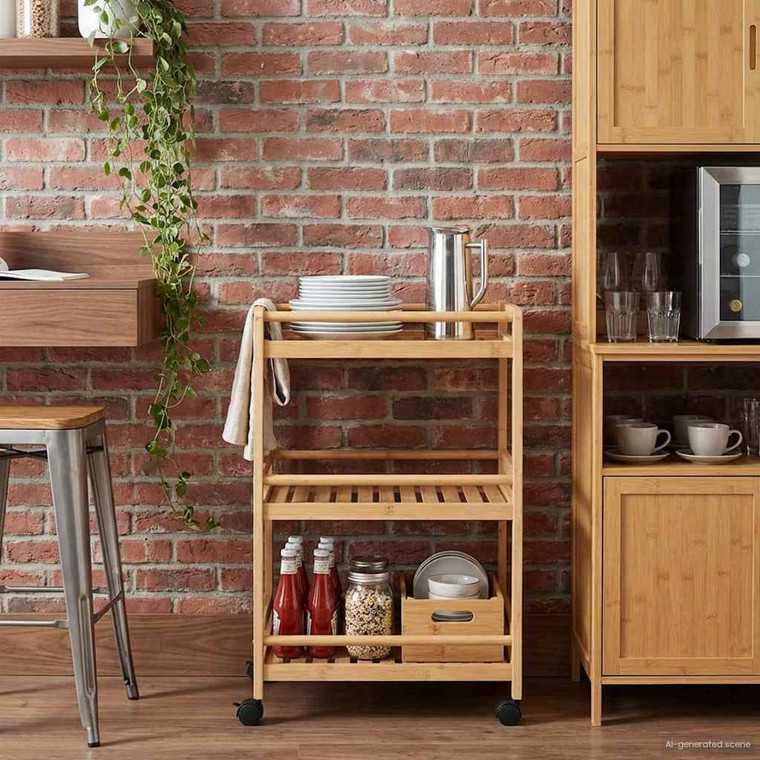Kitchen Trolley with Wheels Natural 18.11 x 14.96 x 29.92 in A949-42028297